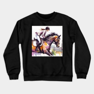 Artistic illustration of equestrian rider jumping a gate Crewneck Sweatshirt